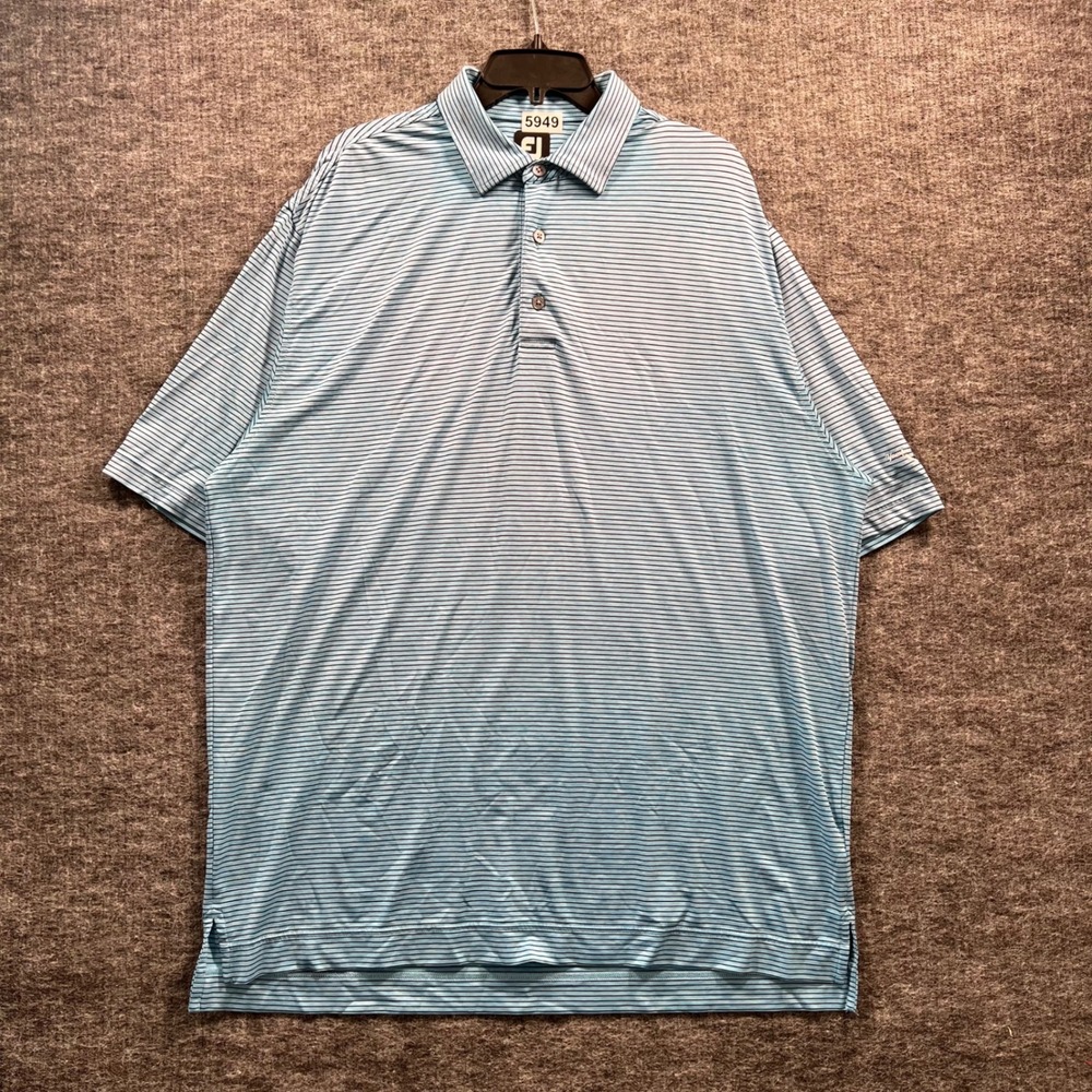 FootJoy Mens XL Blue Striped Short Sleeve Golf Polo Shirt